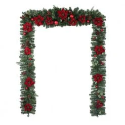 Home Accents Holiday 17 ft. Berry Bliss Mixed Pine Artificial Christmas Garland with Poinsettia