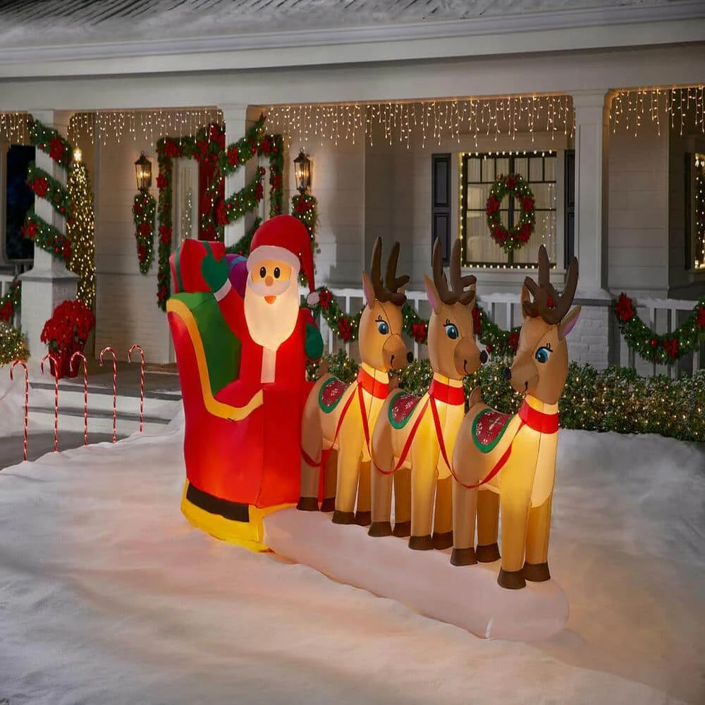 Home Accents Holiday 12 ft Santa in Sleigh With Reindeer Holiday Inflatable 4 Home Accents Holiday 12 ft Santa in Sleigh With Reindeer Holiday Inflatable - Image 2