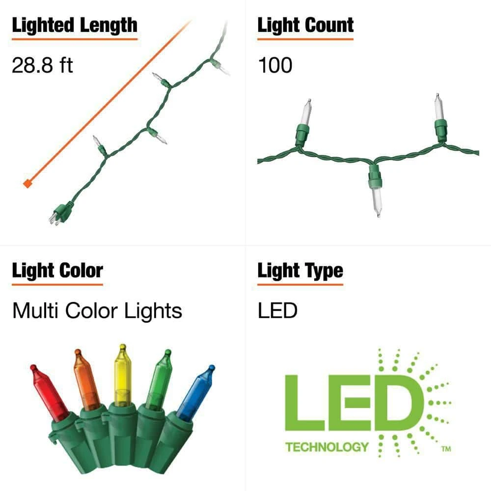 Home Accents Holiday 100L Multi Mini LED Green Wire Lights 6 Home Accents Holiday 100L Multi Mini LED Green Wire Lights - Image 4