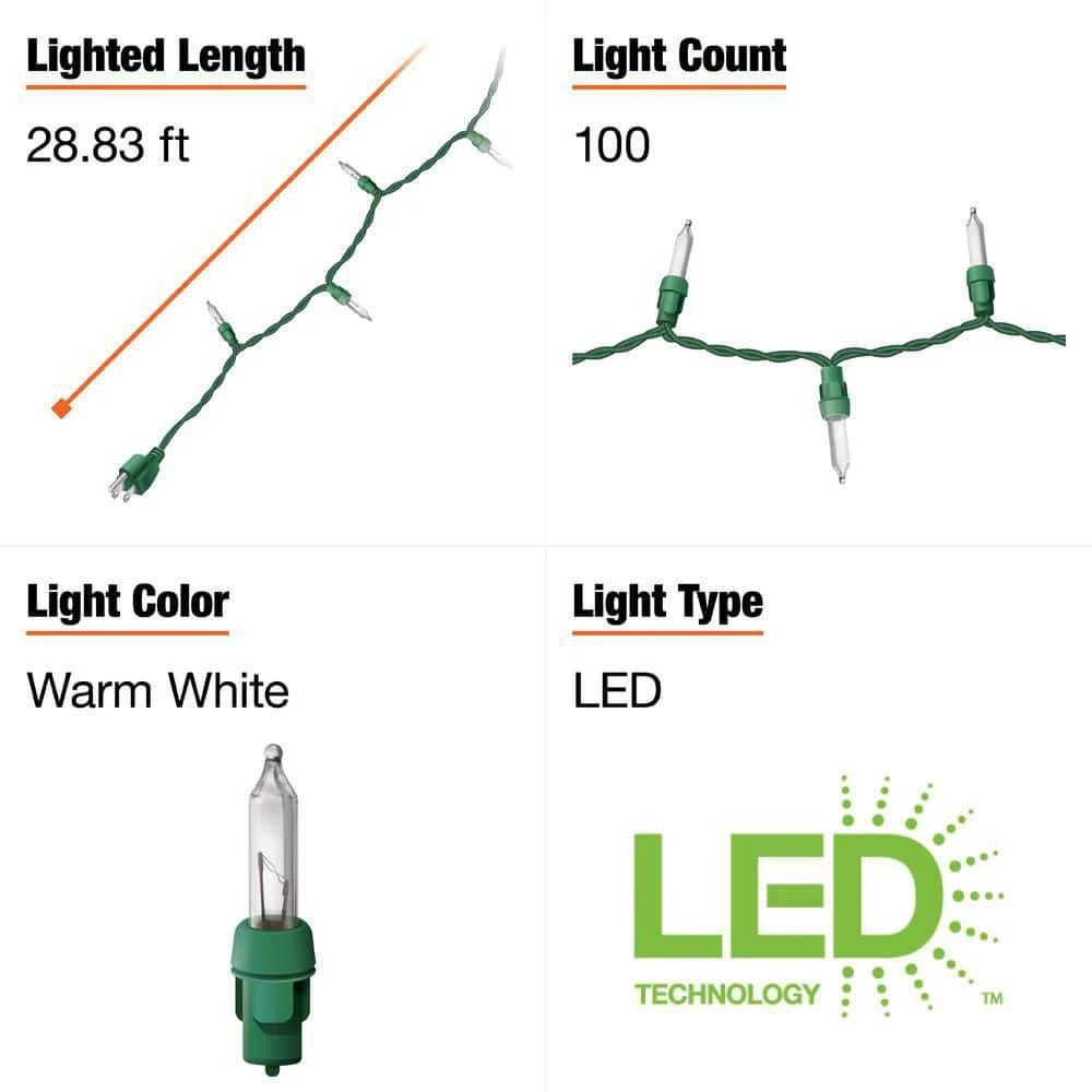 Home Accents Holiday 100L Warm White Mini LED Steady Lit Lights 6 Home Accents Holiday 100L Warm White Mini LED Steady Lit Lights - Image 4