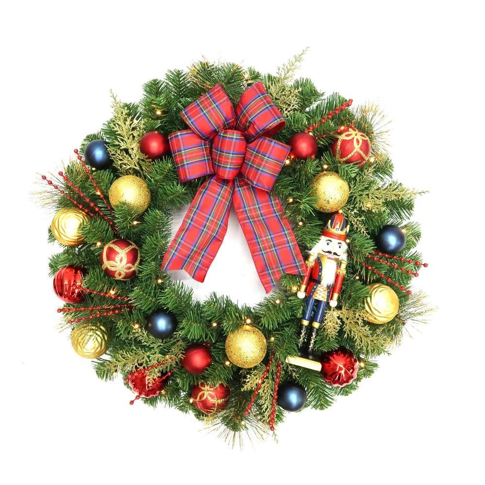 Home Accents Holiday 30 in. Festive Nutcracker Battery Operated Pine LED Pre-Lit Artificial Christmas Wreath with Timer 3 Home Accents Holiday 30 in. Festive Nutcracker Battery Operated Pine LED Pre-Lit Artificial Christmas Wreath with Timer