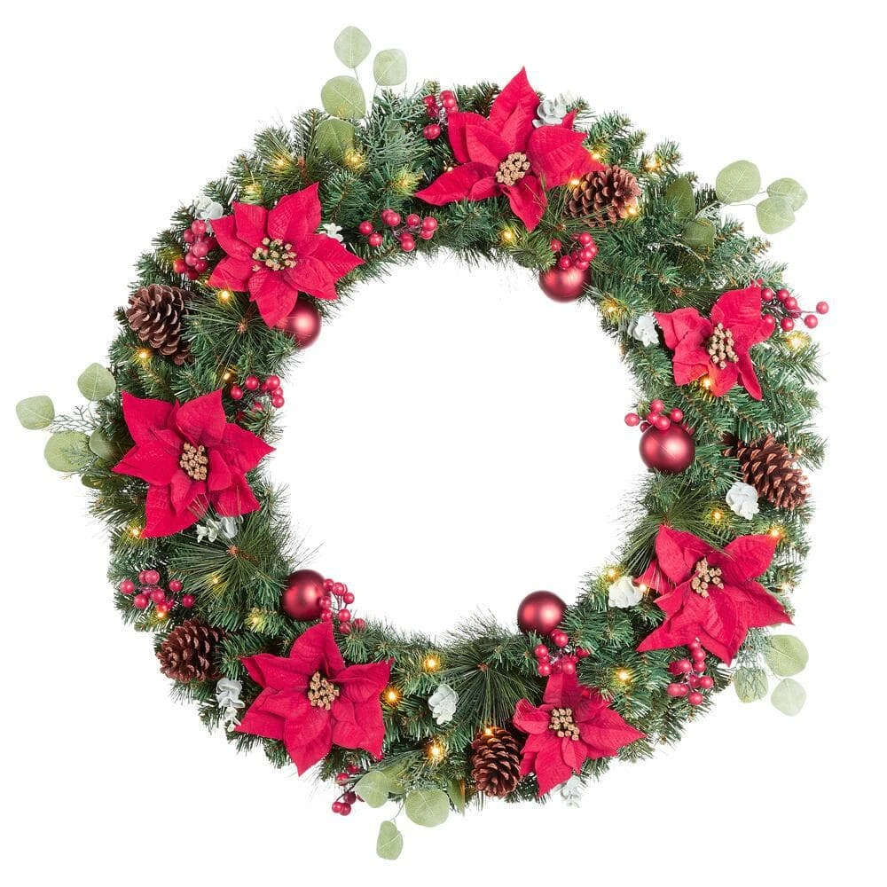 Home Accents Holiday 36 in. Berry Bliss Battery Operated Mixed Pine LED Pre-Lit Artificial Christmas Wreath with Timer 3 Home Accents Holiday 36 in. Berry Bliss Battery Operated Mixed Pine LED Pre-Lit Artificial Christmas Wreath with Timer