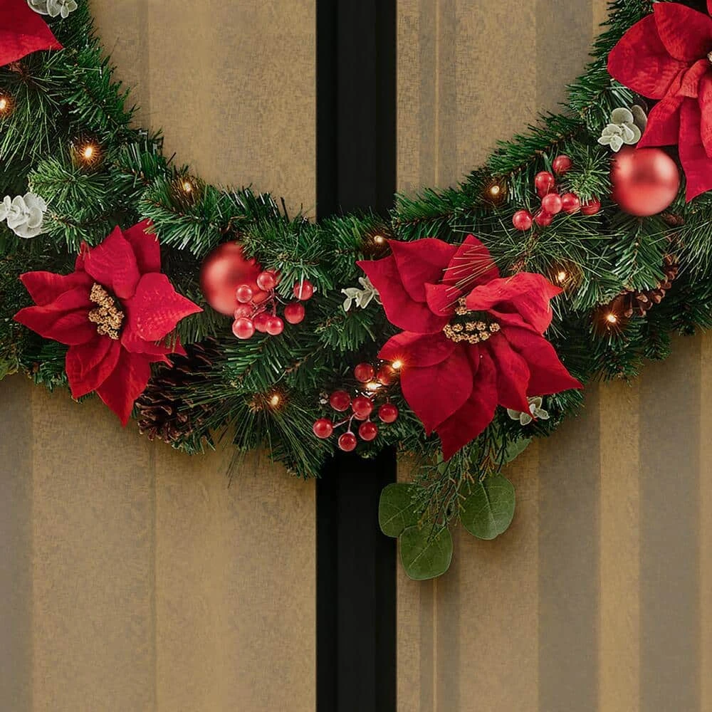Home Accents Holiday 36 in. Berry Bliss Battery Operated Mixed Pine LED Pre-Lit Artificial Christmas Wreath with Timer 8 Home Accents Holiday 36 in. Berry Bliss Battery Operated Mixed Pine LED Pre-Lit Artificial Christmas Wreath with Timer - Image 6