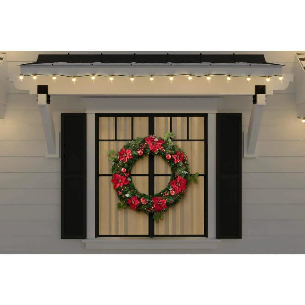 Home Accents Holiday 36 in. Berry Bliss Battery Operated Mixed Pine LED Pre-Lit Artificial Christmas Wreath with Timer 4 Home Accents Holiday 36 in. Berry Bliss Battery Operated Mixed Pine LED Pre-Lit Artificial Christmas Wreath with Timer - Image 2