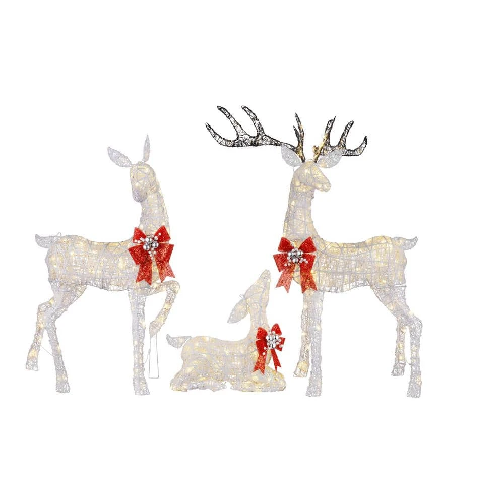 Home Accents Holiday Set Of 3 Warm White LED Deer Family Holiday Yard Decoration 3 Home Accents Holiday Set Of 3 Warm White LED Deer Family Holiday Yard Decoration