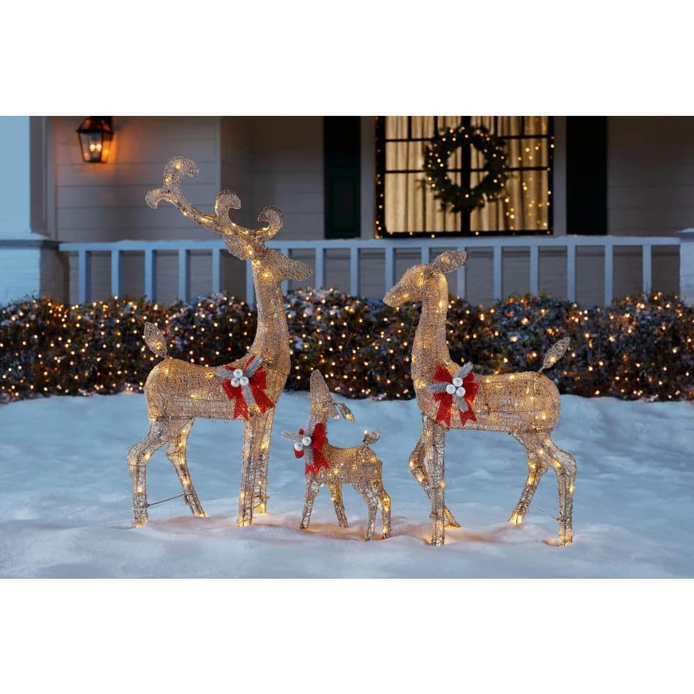 Home Accents Holiday 3-Piece Warm White LED Gold Deer Family Holiday Yard Decoration 4 Home Accents Holiday 3-Piece Warm White LED Gold Deer Family Holiday Yard Decoration - Image 2