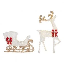 Home Accents Holiday 5 ft Warm White LED Reindeer with Sleigh Holiday Yard Decoration