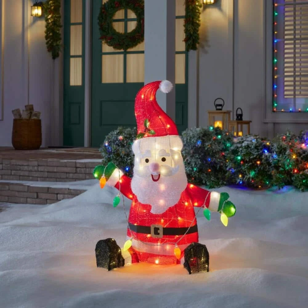Home Accents Holiday 3 ft Warm White LED Santa with Lights Holiday Yard Decoration 4 Home Accents Holiday 3 ft Warm White LED Santa with Lights Holiday Yard Decoration - Image 2