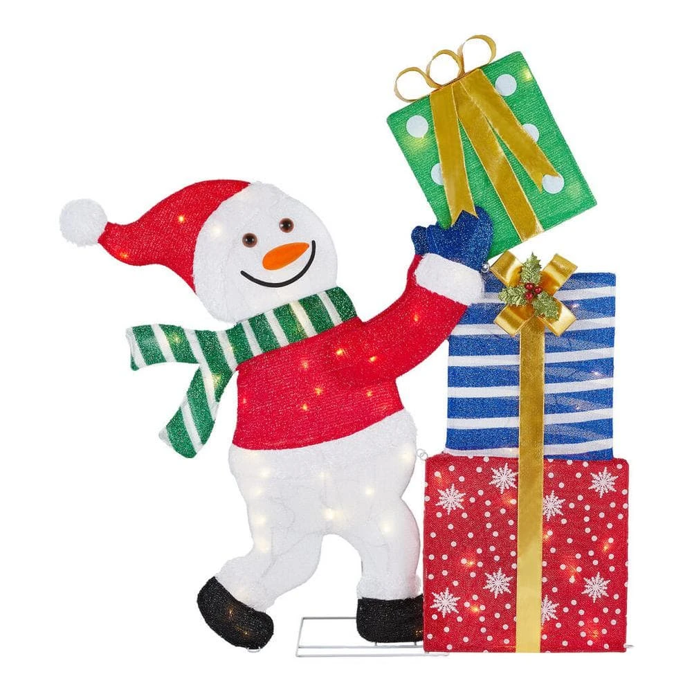 Home Accents Holiday 4 ft Warm White LED Snowman Stacking Gifts Holiday Yard Decoration 3 Home Accents Holiday 4 ft Warm White LED Snowman Stacking Gifts Holiday Yard Decoration