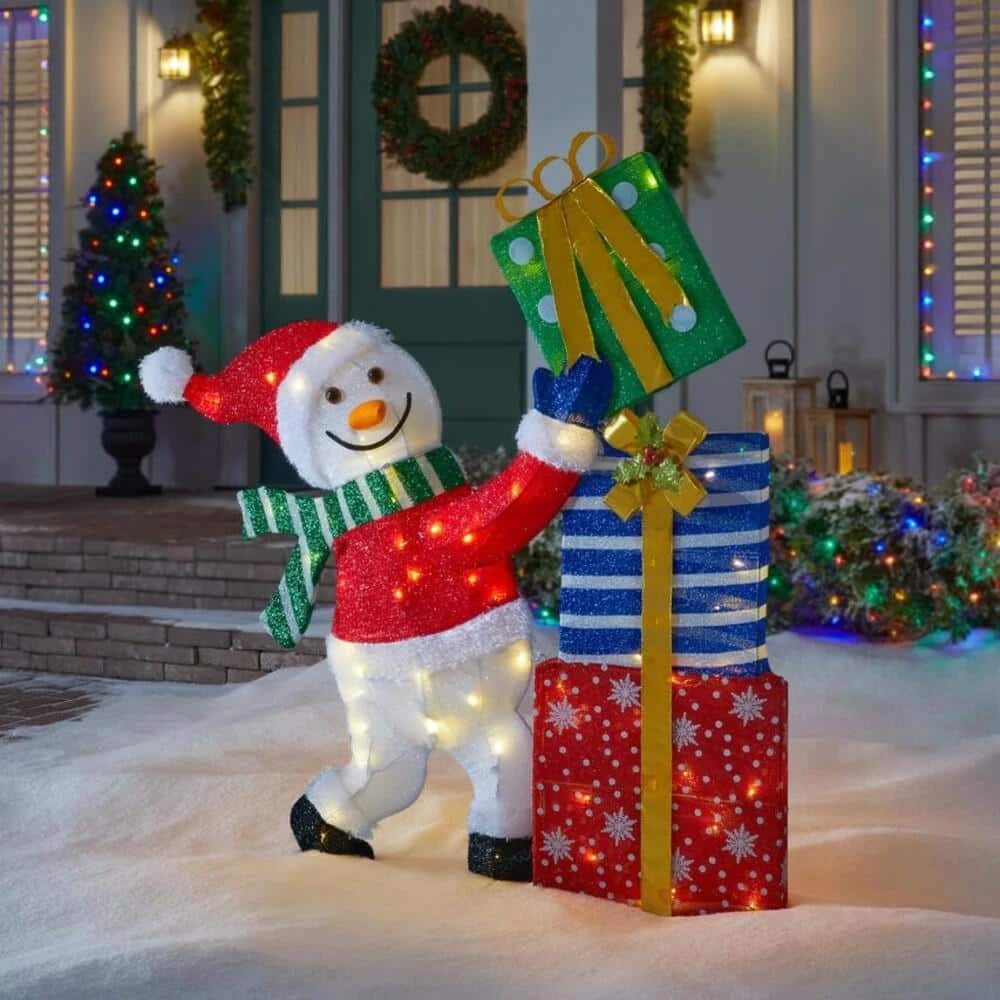 Home Accents Holiday 4 ft Warm White LED Snowman Stacking Gifts Holiday Yard Decoration 4 Home Accents Holiday 4 ft Warm White LED Snowman Stacking Gifts Holiday Yard Decoration - Image 2