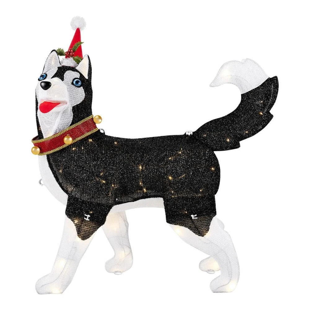 Home Accents Holiday 2.5 ft Warm White LED Husky with Hat Holiday Yard Decoration 5 Home Accents Holiday 2.5 ft Warm White LED Husky with Hat Holiday Yard Decoration - Image 3