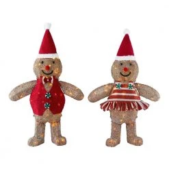 Home Accents Holiday 3 ft Warm White LED Gingerbread Girl and Boy Holiday Yard Decoration