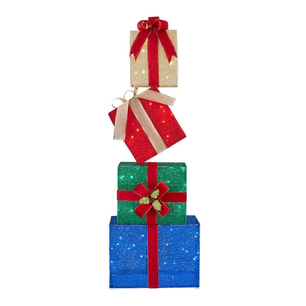 Home Accents Holiday 4.5 ft LED Stacked Gift Box Set Holiday Yard Decoration 3 Home Accents Holiday 4.5 ft LED Stacked Gift Box Set Holiday Yard Decoration