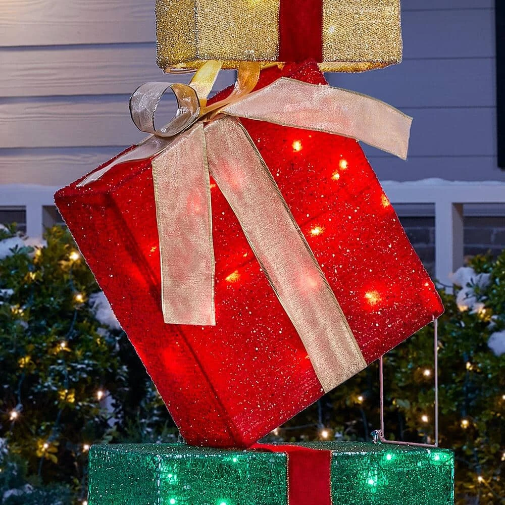 Home Accents Holiday 4.5 ft LED Stacked Gift Box Set Holiday Yard Decoration 6 Home Accents Holiday 4.5 ft LED Stacked Gift Box Set Holiday Yard Decoration - Image 4