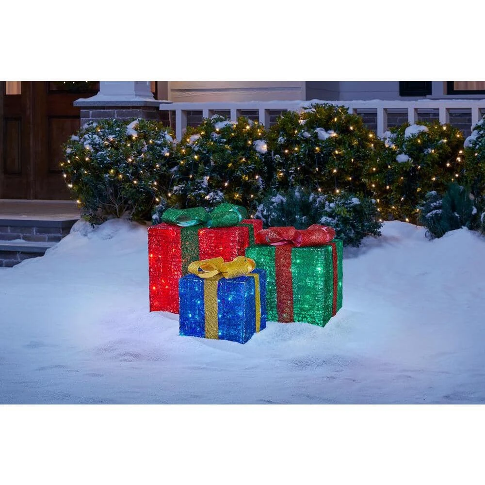 Home Accents Holiday 3-Piece Warm White LED Gift Boxes Holiday Yard Decoration 6 Home Accents Holiday 3-Piece Warm White LED Gift Boxes Holiday Yard Decoration - Image 4