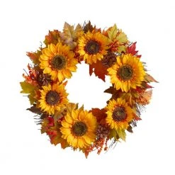 Home Accents Holiday 22 in Unlit Artificial Sunflower and Pinecone Harvest Fall Wreath